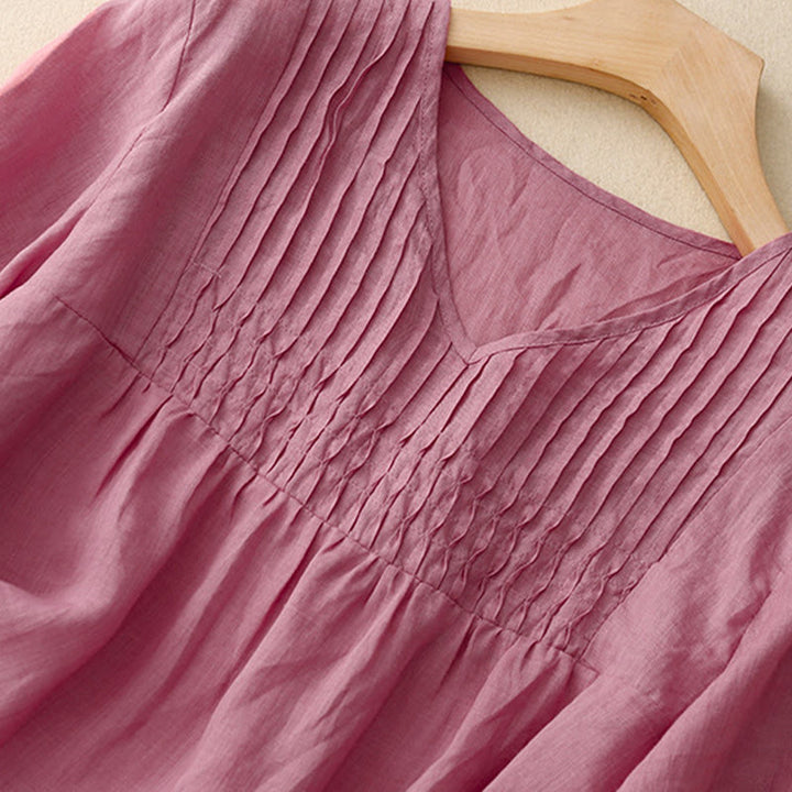 Camicia da donna in cotone a maniche corte, casual, ampia e semplice, con scollo a V e motivo Buddha Stones