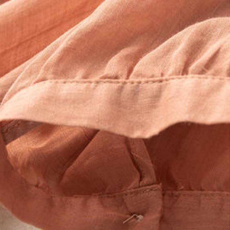 Camicia da donna in cotone a mezza manica con scollo a V e ricamo floreale casual Buddha Stones