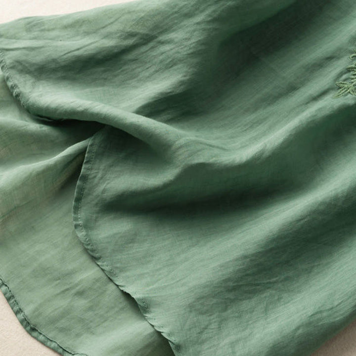 Camicia da donna in cotone a mezza manica con scollo a V e ricamo floreale casual Buddha Stones