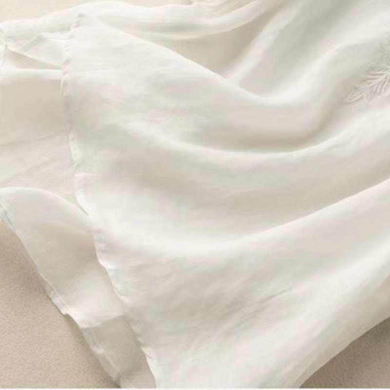 Camicia da donna in cotone a mezza manica con scollo a V e ricamo floreale casual Buddha Stones