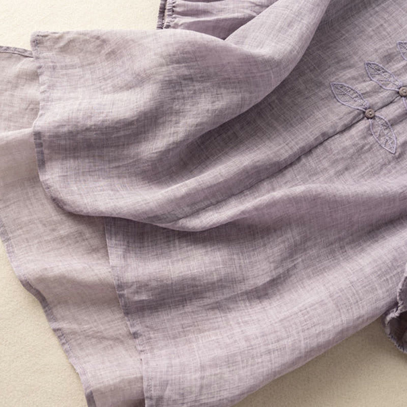 Camicia da donna in cotone a mezza manica con scollo a V e motivo a Buddha Stones, casual, con ricami, bordo arricciato - image 14