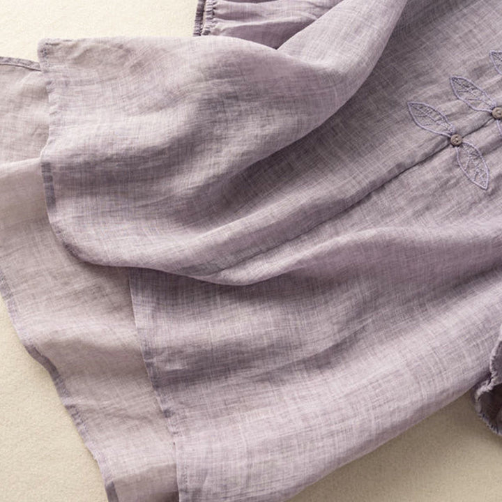 Camicia da donna in cotone a mezza manica con scollo a V e motivo a Buddha Stones, casual, con ricami, bordo arricciato - image 14