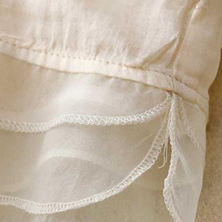 Camicia da donna a maniche corte con scollo rotondo e motivo floreale ricamato a petali, Buddha Stones. - image 6