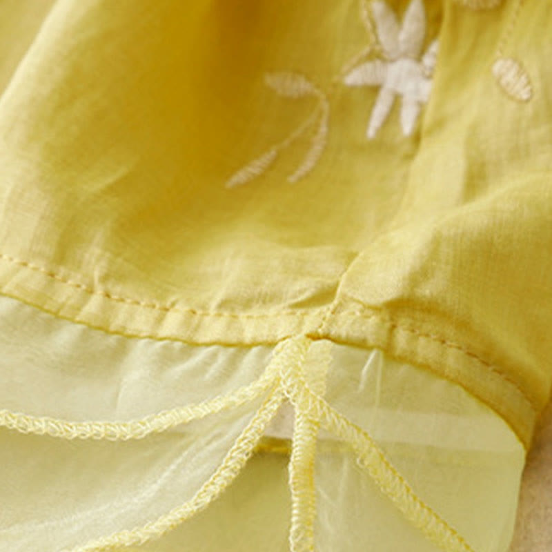 Camicia da donna a maniche corte con scollo rotondo e motivo floreale ricamato a petali, Buddha Stones. - image 10