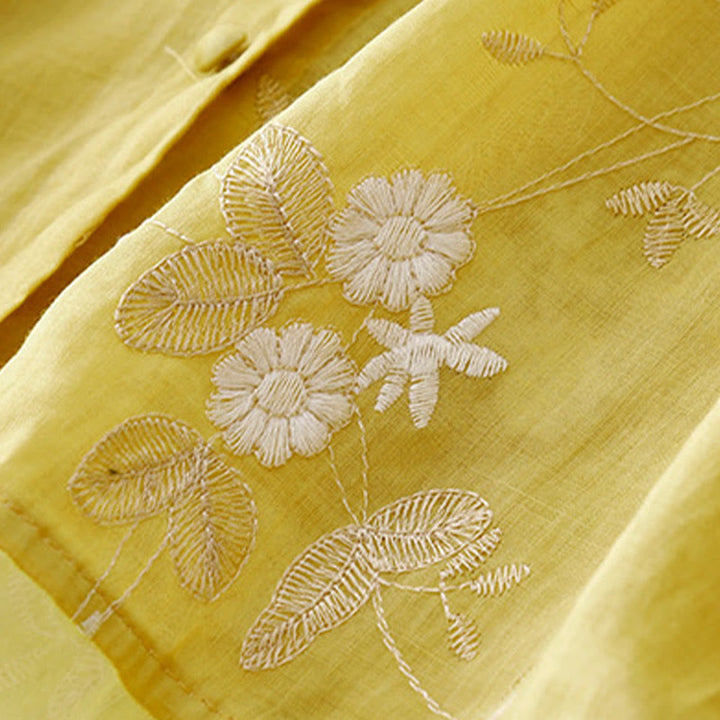 Camicia da donna a maniche corte con scollo rotondo e motivo floreale ricamato a petali, Buddha Stones. - image 13