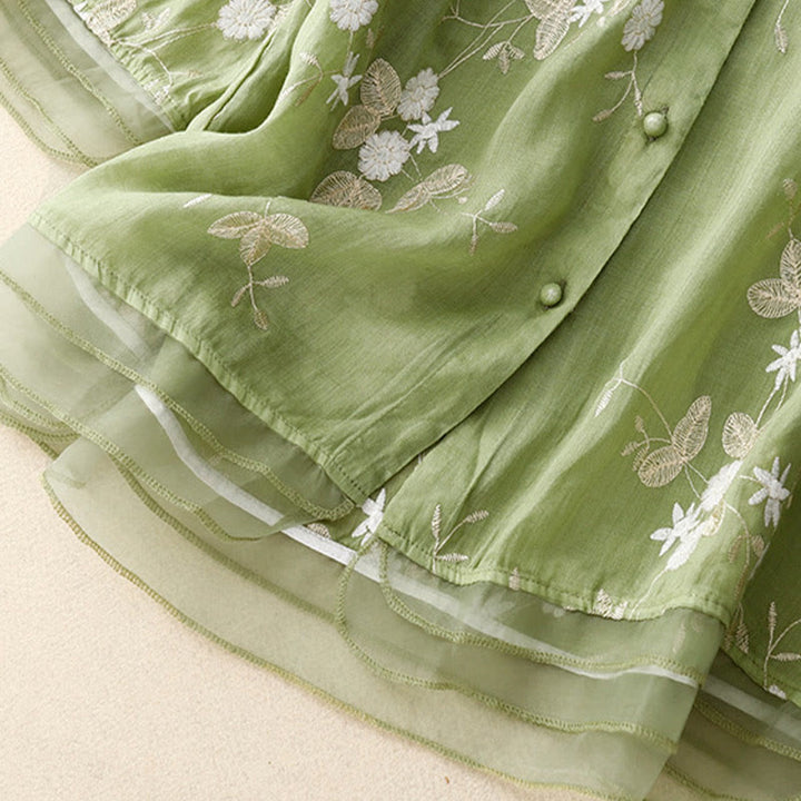 Camicia da donna a maniche corte con scollo rotondo e motivo floreale ricamato a petali, Buddha Stones. - image 20