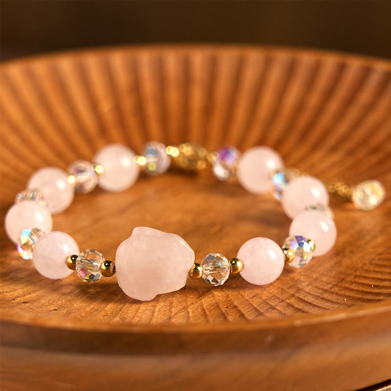 Braccialetto a catena curativo con coniglio in cristallo di quarzo rosa Buddha Stones