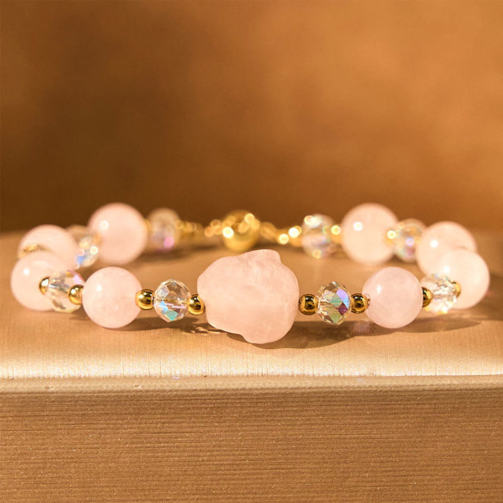 Braccialetto a catena curativo con coniglio in cristallo di quarzo rosa Buddha Stones