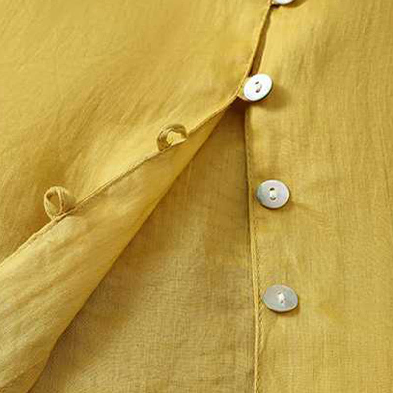 Camicia in cotone e lino con maniche a tre quarti, casual, tinta unita, da donna, con scollo a V, a fila singola, multi- Buddha Stones - image 6