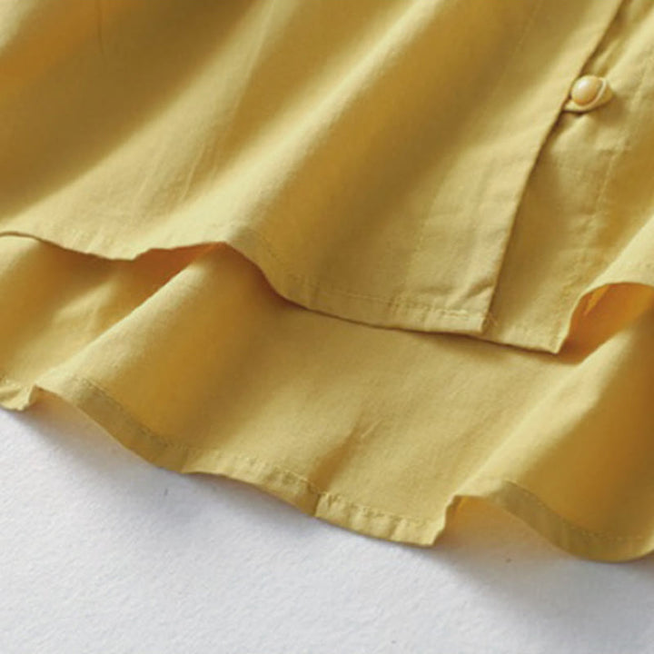 Camicia da donna in cotone e lino con maniche corte, modello Buddha Stones, casual, tinta unita, con bottoni a rana - image 5