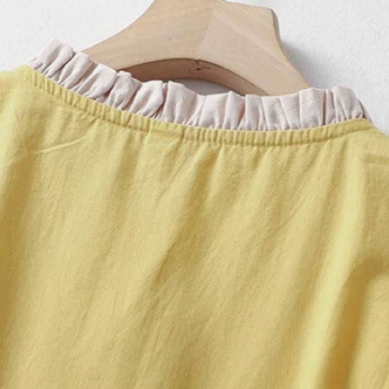 Camicia da donna in cotone e lino con maniche corte, modello Buddha Stones, casual, tinta unita, con bottoni a rana - image 3