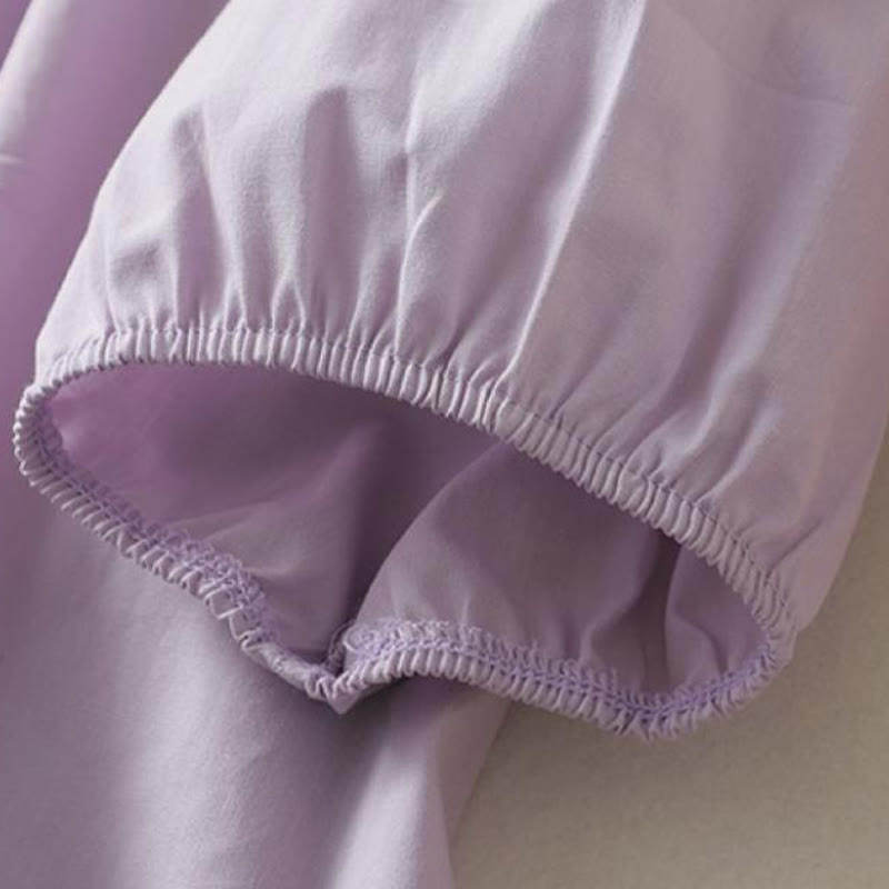Camicia da donna in cotone e lino con maniche corte, modello Buddha Stones, casual, tinta unita, con bottoni a rana
