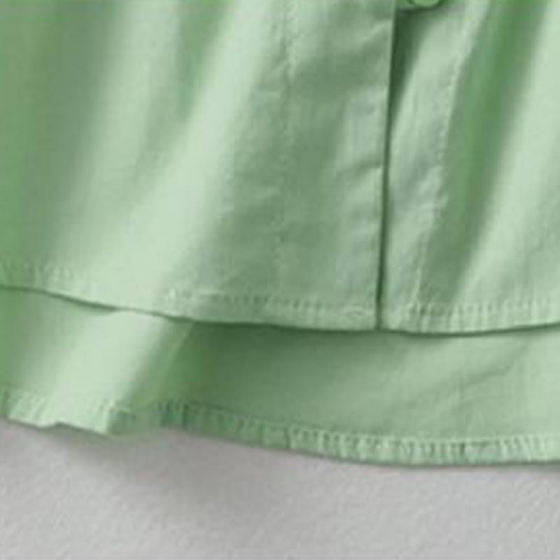 Camicia da donna in cotone e lino con maniche corte, modello Buddha Stones, casual, tinta unita, con bottoni a rana