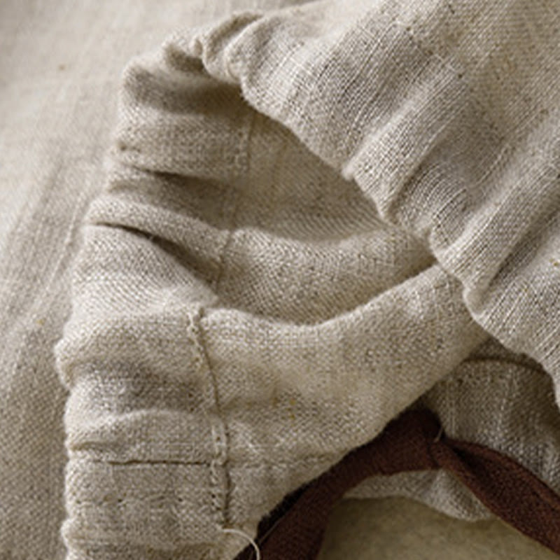 Maglietta da donna in cotone e lino con scollo a giro e coulisse, casual, con ricamo Buddha Stones Tree