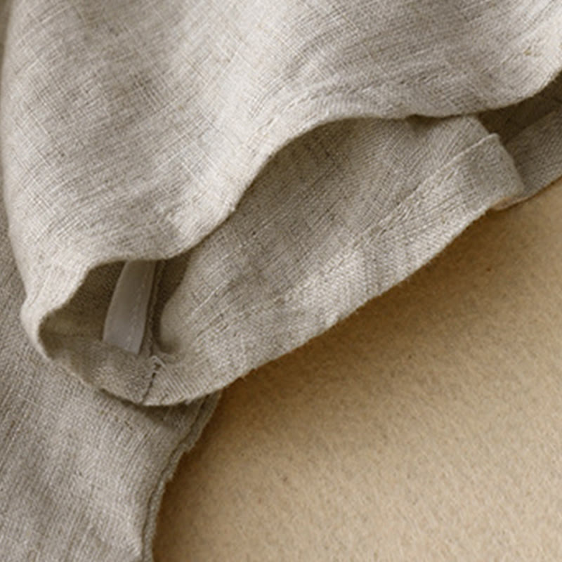 Maglietta da donna in cotone e lino con scollo a giro e coulisse, casual, con ricamo Buddha Stones Tree