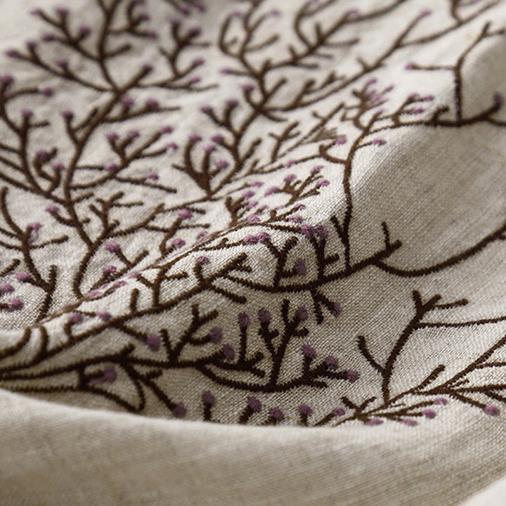 Maglietta da donna in cotone e lino con scollo a giro e coulisse, casual, con ricamo Buddha Stones Tree