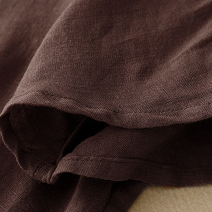 Maglietta da donna in cotone e lino con scollo a giro e coulisse, casual, con ricamo Buddha Stones Tree