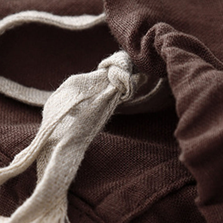 Maglietta da donna in cotone e lino con scollo a giro e coulisse, casual, con ricamo Buddha Stones Tree