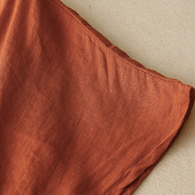 T-shirt da donna a maniche corte con scollo rotondo e coulisse, con ricamo Buddha Stones, in cotone e lino. - image 24