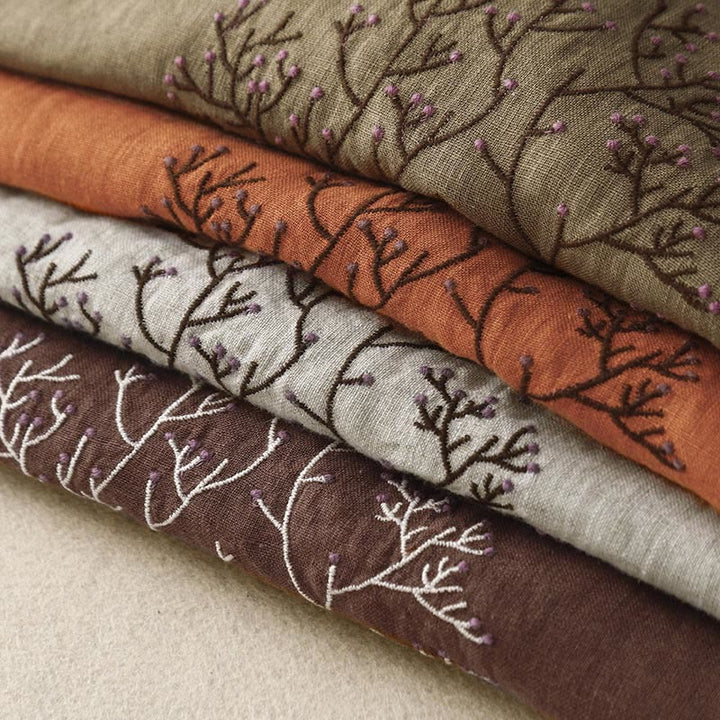 Maglietta da donna in cotone e lino con scollo a giro e coulisse, casual, con ricamo Buddha Stones Tree