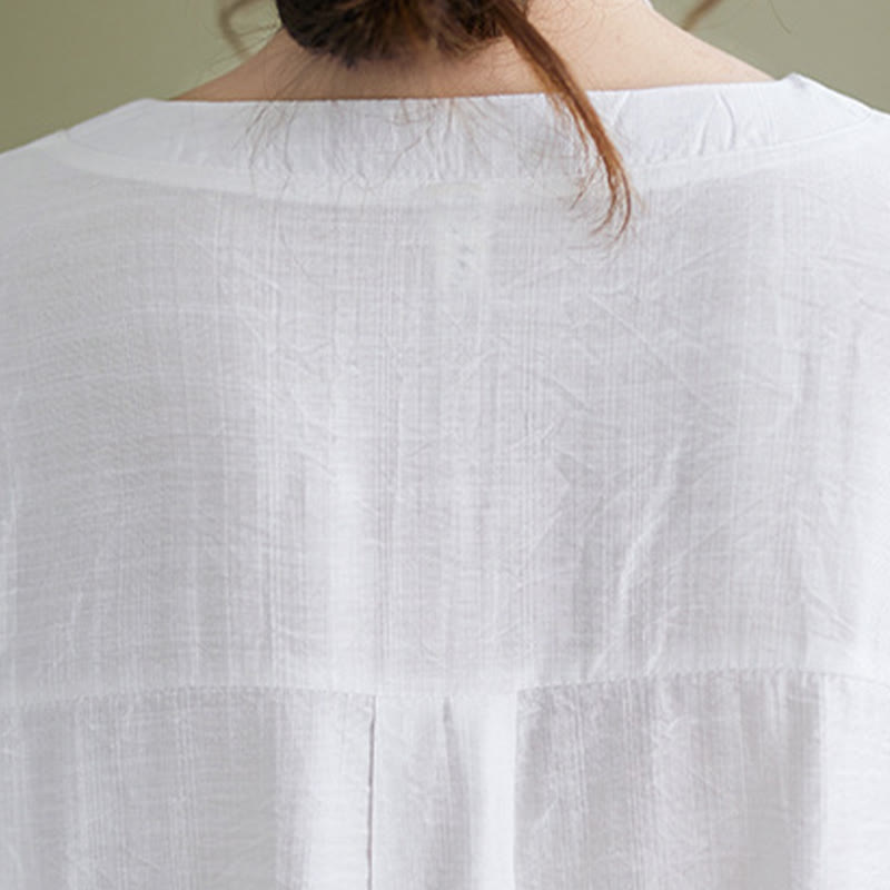 Camicia in viscosa a mezza manica con scollo a V e design casual semplice da donna Buddha Stones