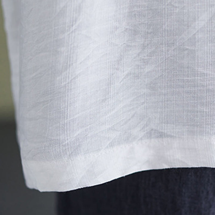 Camicia in viscosa a mezza manica con scollo a V e design casual semplice da donna Buddha Stones