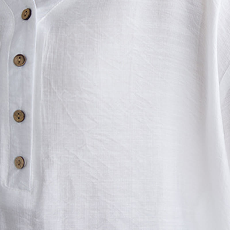 Camicia in viscosa a mezza manica con scollo a V e design casual semplice da donna Buddha Stones