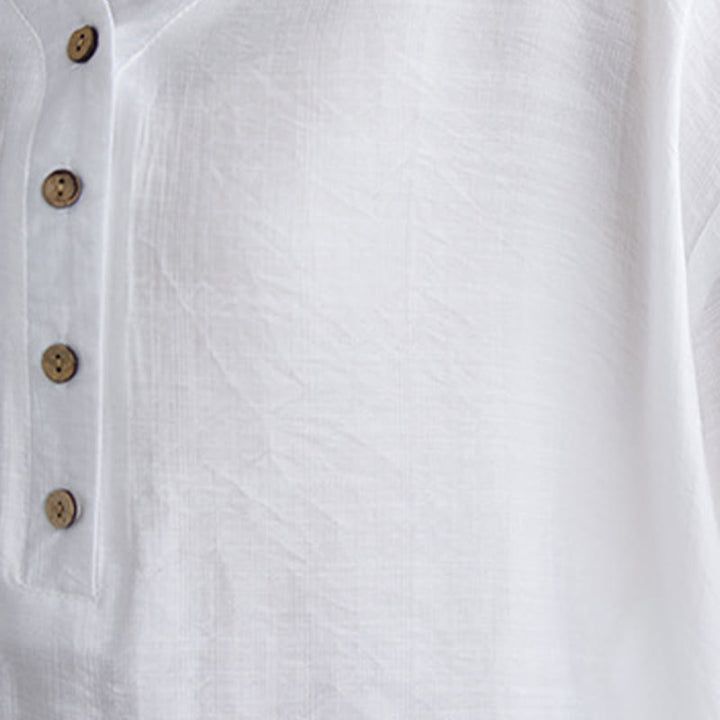 Camicia in viscosa a mezza manica con scollo a V e design casual semplice da donna Buddha Stones