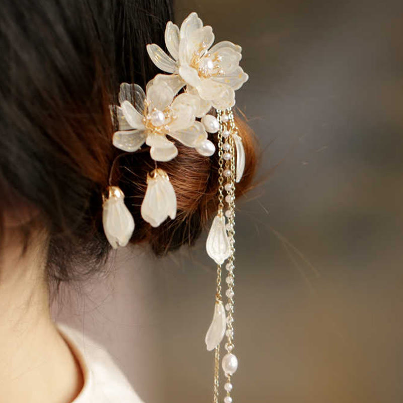 Fermaglio per capelli laterale con nappa di magnolia classica Buddha Stones