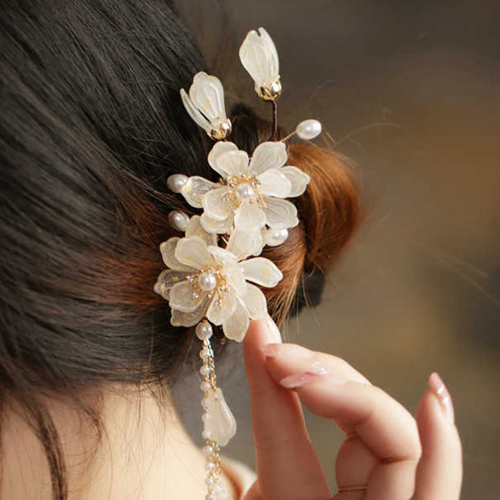 Fermaglio per capelli laterale con nappa di magnolia classica Buddha Stones