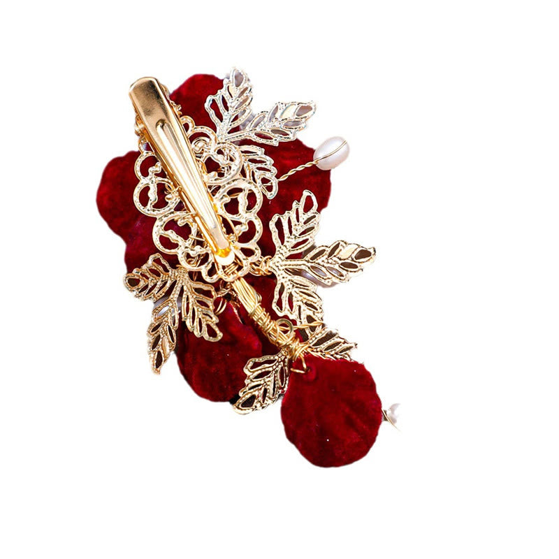 Fermaglio per capelli laterale con camelia rossa vintage Buddha Stones