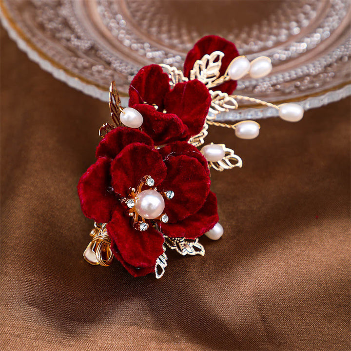 Fermaglio per capelli laterale con camelia rossa vintage Buddha Stones