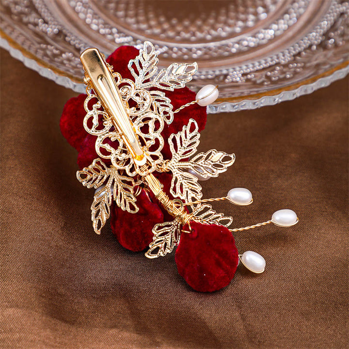 Fermaglio per capelli laterale con camelia rossa vintage Buddha Stones