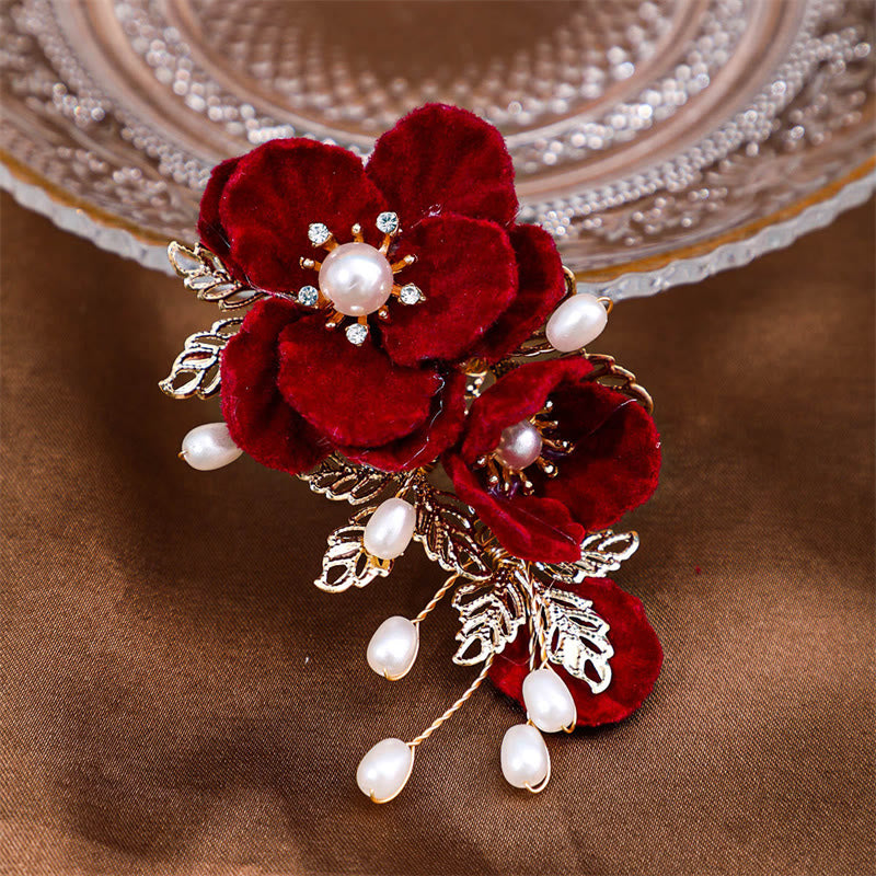 Fermaglio per capelli laterale con camelia rossa vintage Buddha Stones