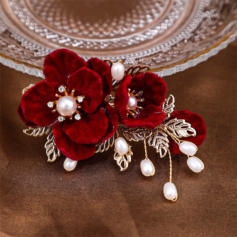 Fermaglio per capelli laterale con camelia rossa vintage Buddha Stones
