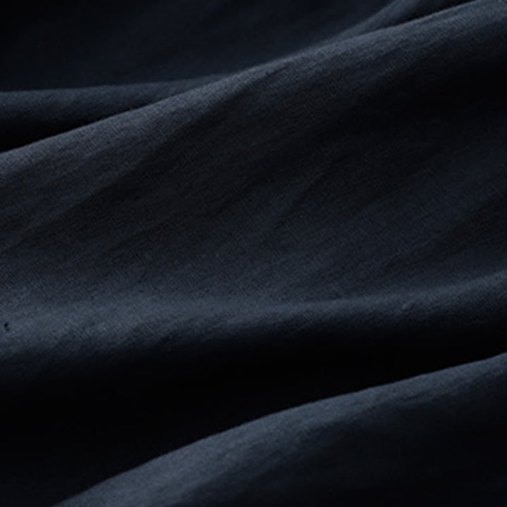 Abito midi in lino e cotone con maniche corte, casual, semplice, girocollo, allacciato, con tasche, Buddha Stones - image 4