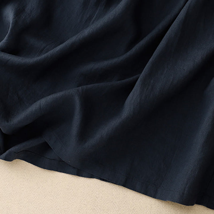 Abito midi in lino e cotone con maniche corte, casual, semplice, girocollo, allacciato, con tasche, Buddha Stones - image 5