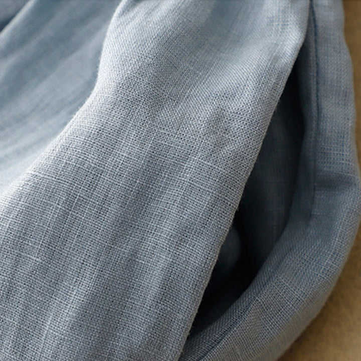 Abito midi in lino e cotone con maniche corte, casual, semplice, girocollo, allacciato, con tasche, Buddha Stones - image 11