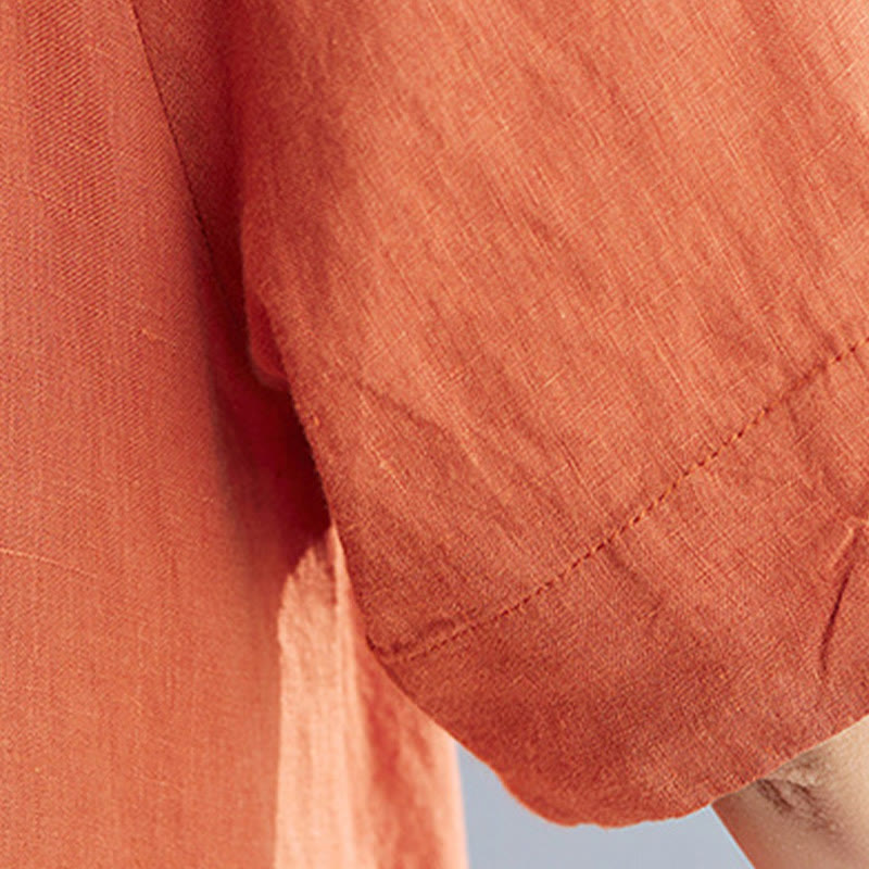 Abito midi casual in cotone e lino con scollo a giro, manica corta, tinta unita, con tasche, stile Buddha Stones - image 21