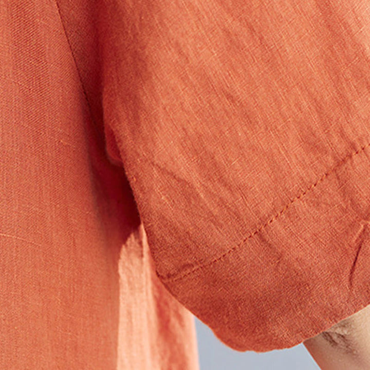 Abito midi casual in cotone e lino con scollo a giro, manica corta, tinta unita, con tasche, stile Buddha Stones - image 21