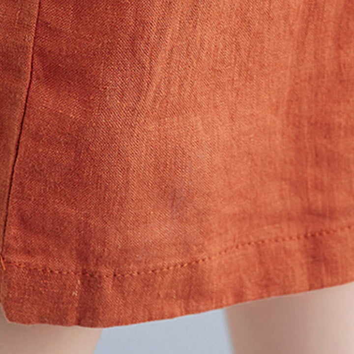 Abito midi casual in cotone e lino con scollo a giro, manica corta, tinta unita, con tasche, stile Buddha Stones - image 22