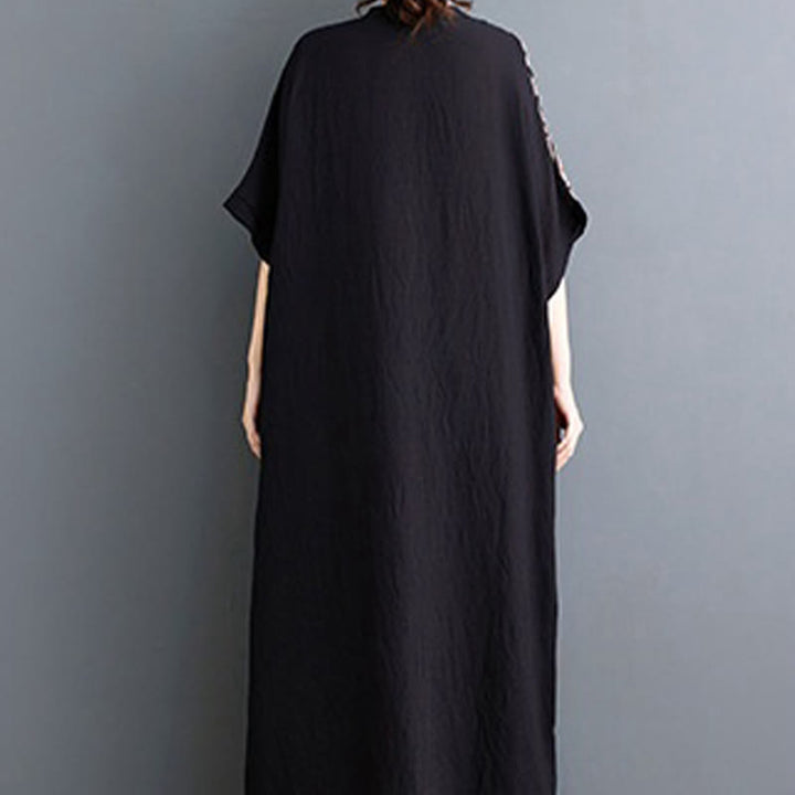 Abito midi casual con stampa Buddha Stones, scollo a V, mezza manica, tasche, in lino e cotone, ampio e tinto - image 2