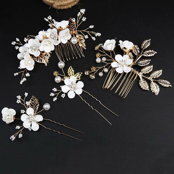 Set di pettini per capelli con forcina e fiore in foglia d'oro fatti a mano, 4 pezzi, Buddha Stones