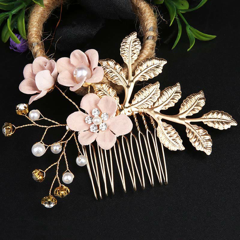 Set di pettini per capelli con forcina e fiore in foglia d'oro fatti a mano, 4 pezzi, Buddha Stones