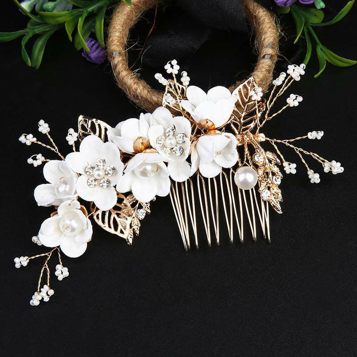 Set di pettini per capelli con forcina e fiore in foglia d'oro fatti a mano, 4 pezzi, Buddha Stones