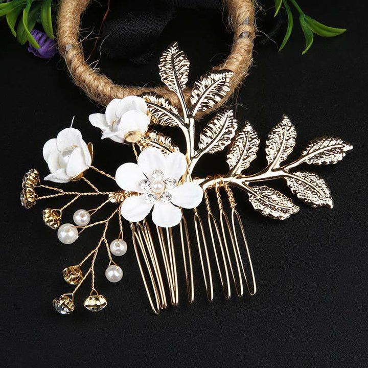 Set di pettini per capelli con forcina e fiore in foglia d'oro fatti a mano, 4 pezzi, Buddha Stones