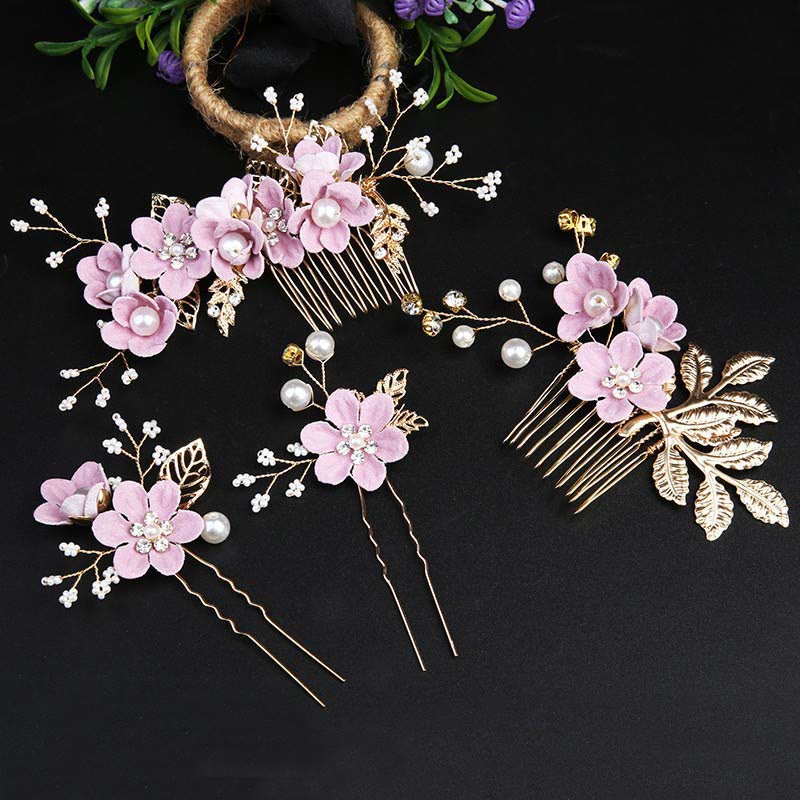 Set di pettini per capelli con forcina e fiore in foglia d'oro fatti a mano, 4 pezzi, Buddha Stones
