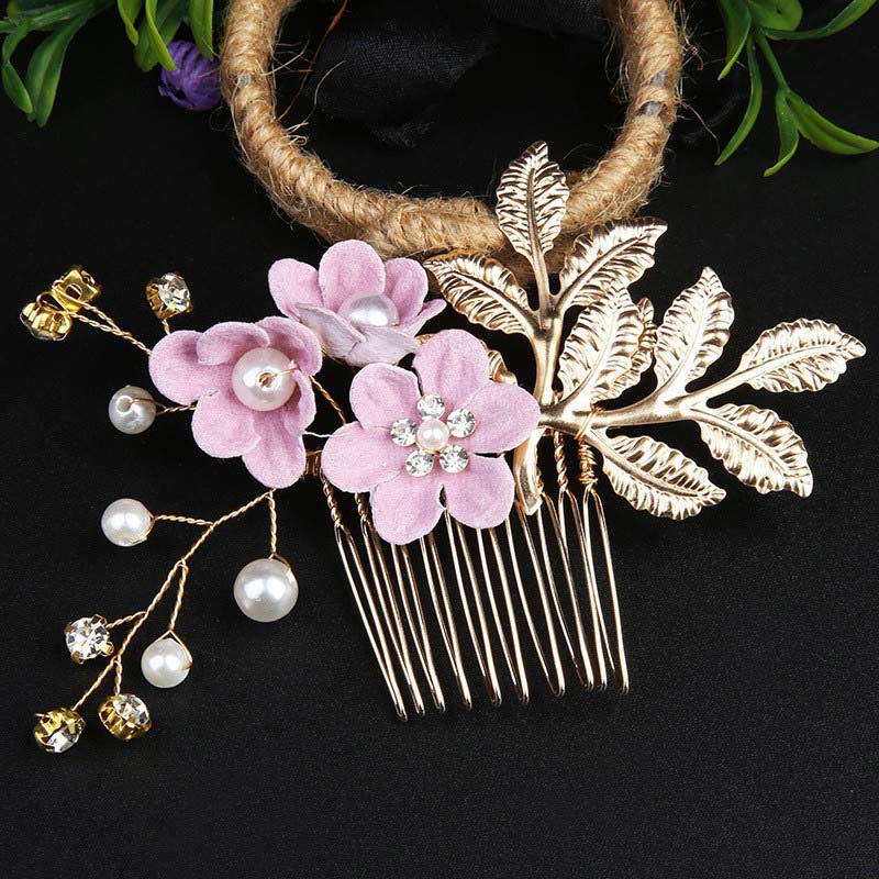 Set di pettini per capelli con forcina e fiore in foglia d'oro fatti a mano, 4 pezzi, Buddha Stones