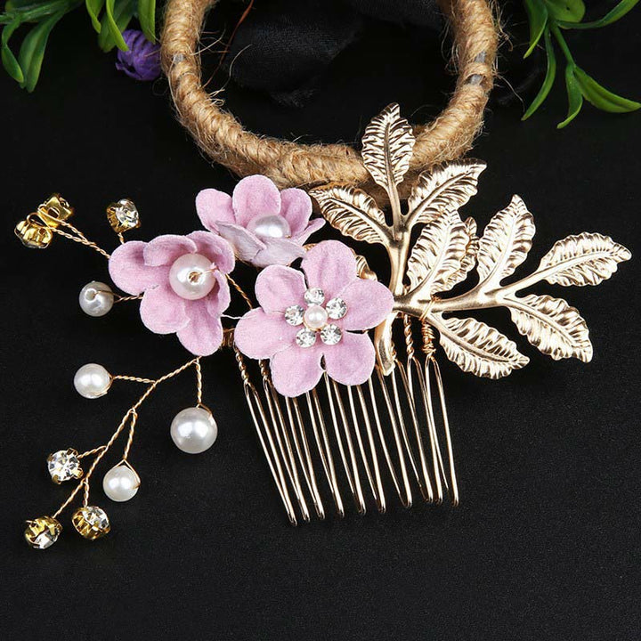 Set di pettini per capelli con forcina e fiore in foglia d'oro fatti a mano, 4 pezzi, Buddha Stones