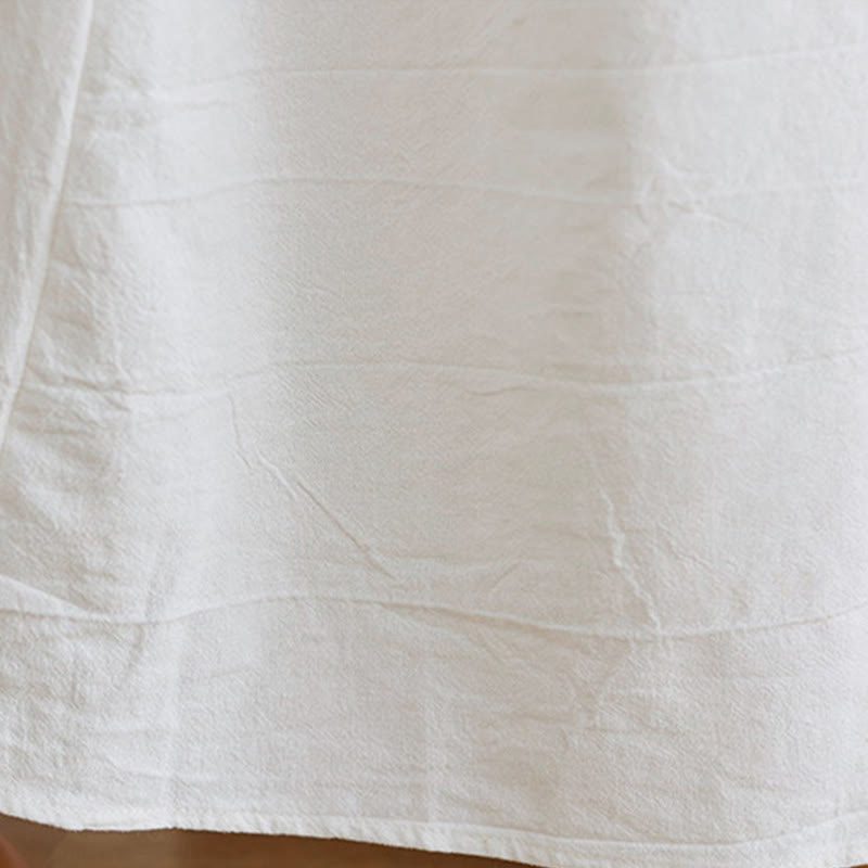 Abito midi in cotone e lino con maniche a tre quarti, scollo a V, motivo floreale ricamato, stile casual, motivo Buddha Stones - image 7